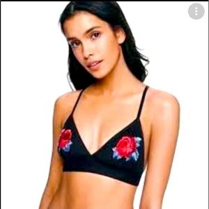 VS PINK Black Embroidered Rose Bralette Bra XS